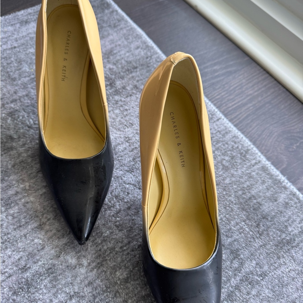 Charles & Keith Black and Tan Stiletto Heels
